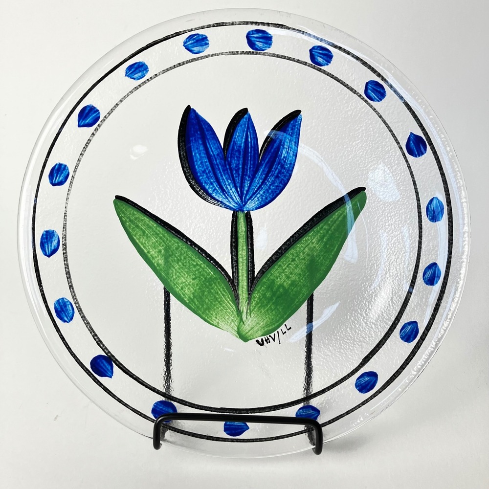 Kosta Boda Tulipa 7.5" Glass Hand Painted Tulip Salad Plates Ulrica Hydman UHV - Picture 7 of 12